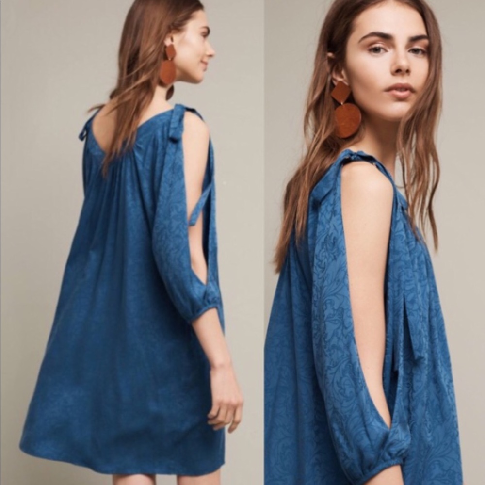 Anthropologie Blue Dress with Cut-Out Sleeves
